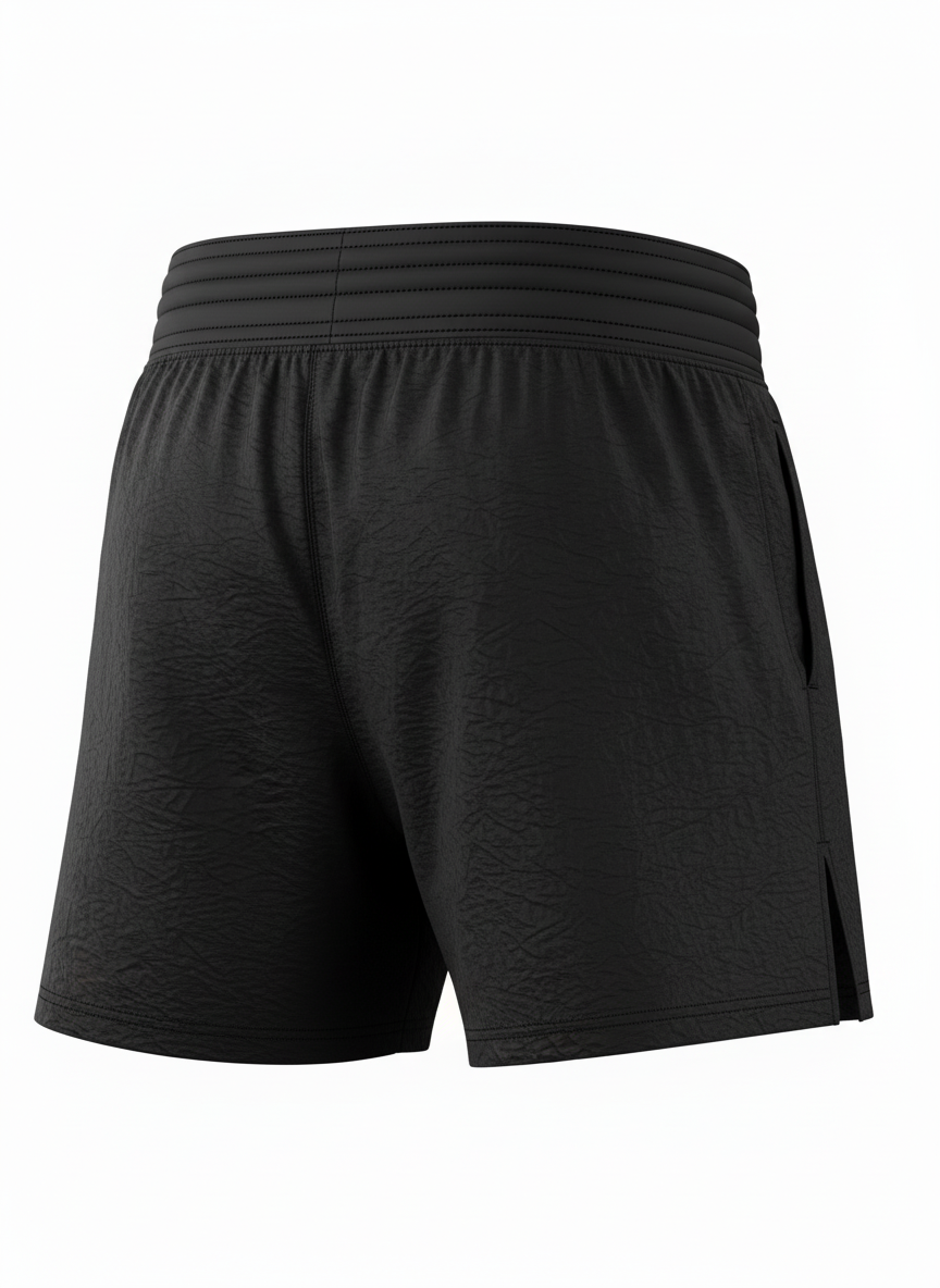 Crinkle Textured Fabric Wide Waist Sport Trunks