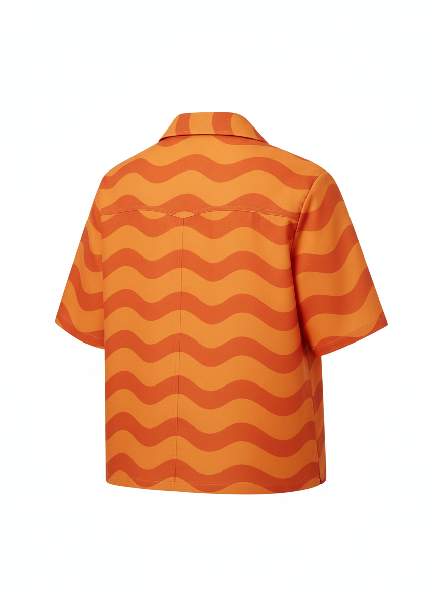 Retro Wave Graphic Print Open Collar Shirt