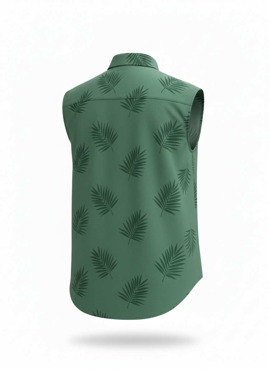 Minimalist Tonal Palm Leaf Button Up Sleeveless Shirt