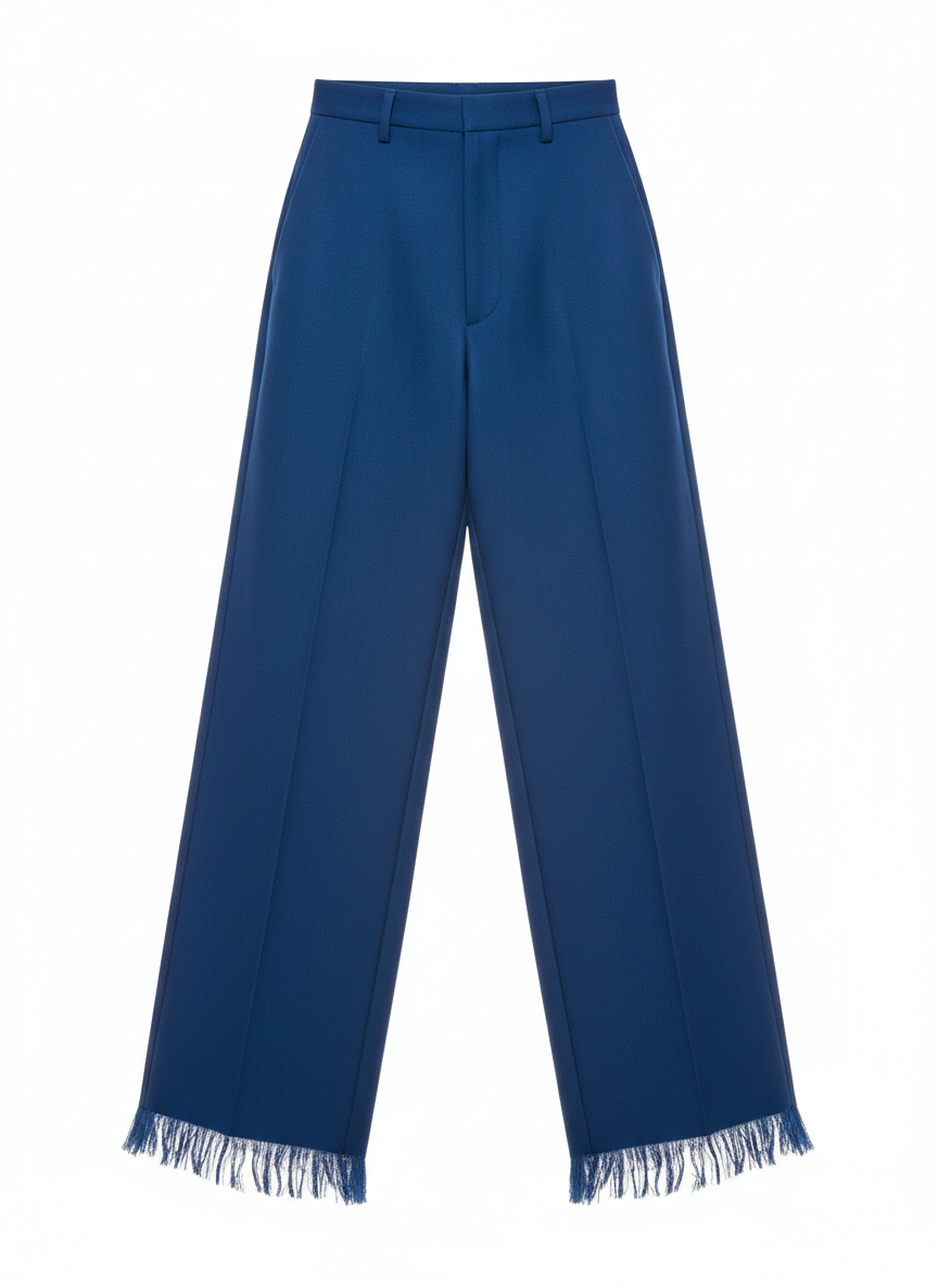 Skater Fit Wide Leg Trousers With Frayed Hem