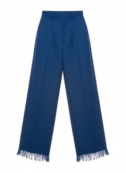 Skater Fit Wide Leg Trousers With Frayed Hem