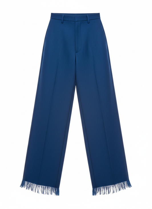 Skater Fit Wide Leg Trousers With Frayed Hem