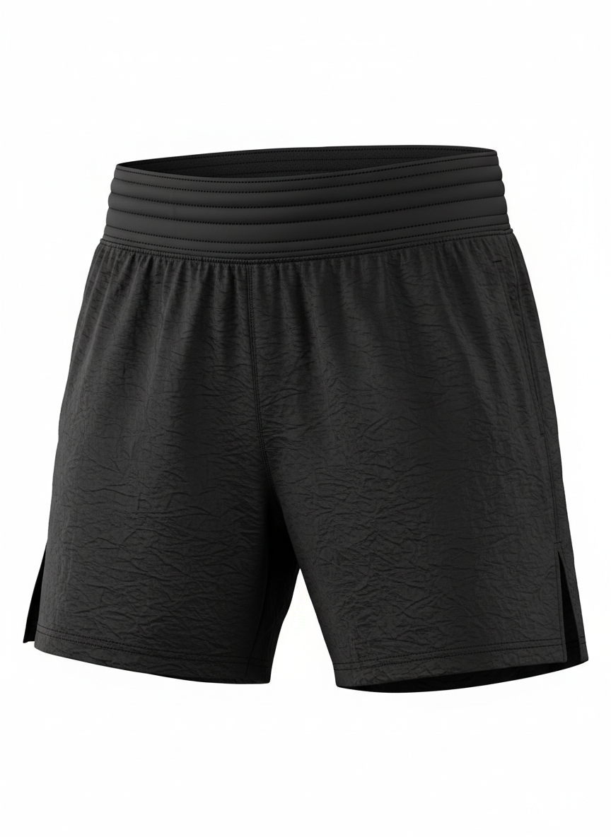 Crinkle Textured Fabric Wide Waist Sport Trunks
