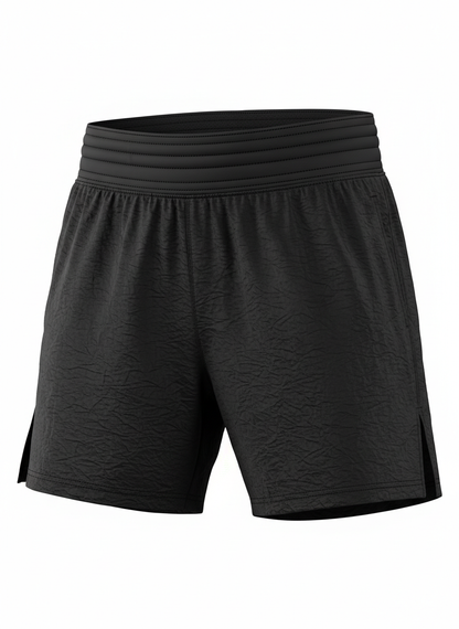 Crinkle Textured Fabric Wide Waist Sport Trunks