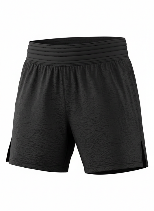 Crinkle Textured Fabric Wide Waist Sport Trunks
