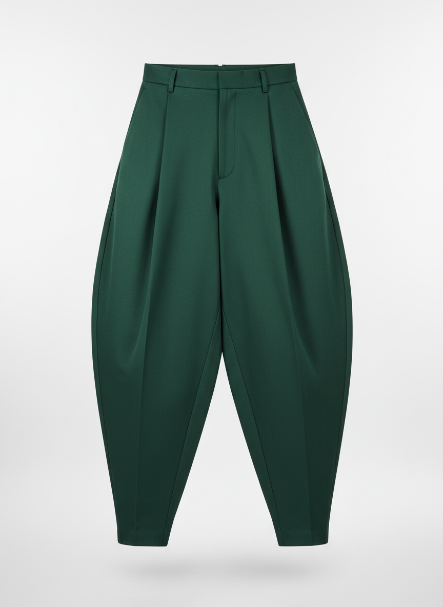 Panelled Balloon Fit Heavy Drill Cotton Trousers