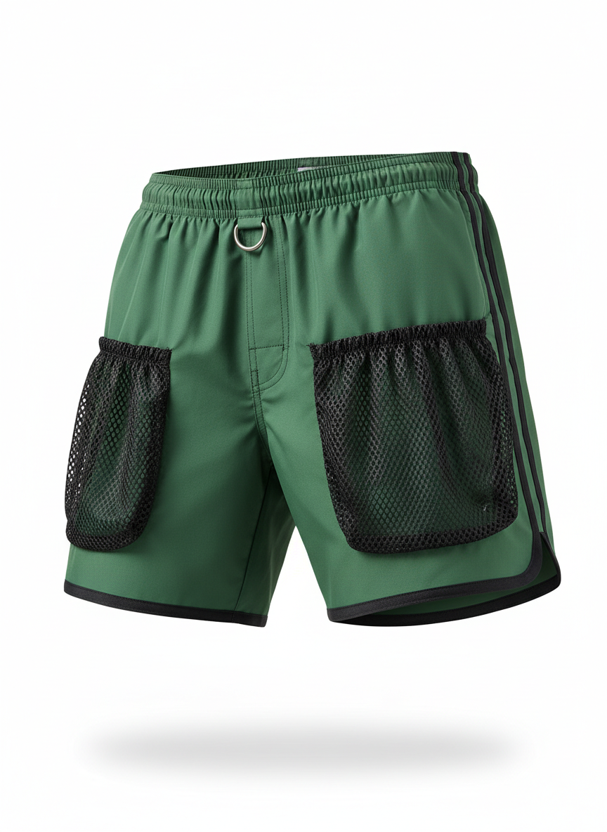 Utility Swim Trunks With Outer Mesh Pockets