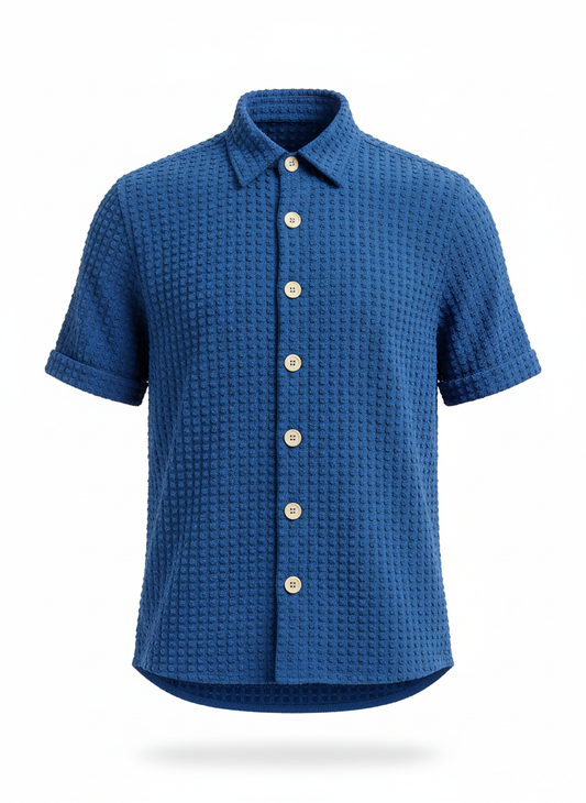Vertical Popcorn Weave Textured Short Sleeve Shirt