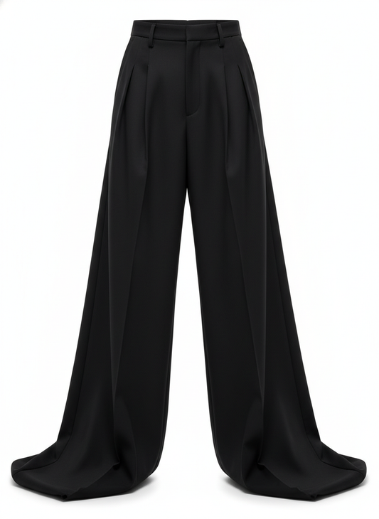 Double Pleat Oversized Wide Leg Puddle Trousers