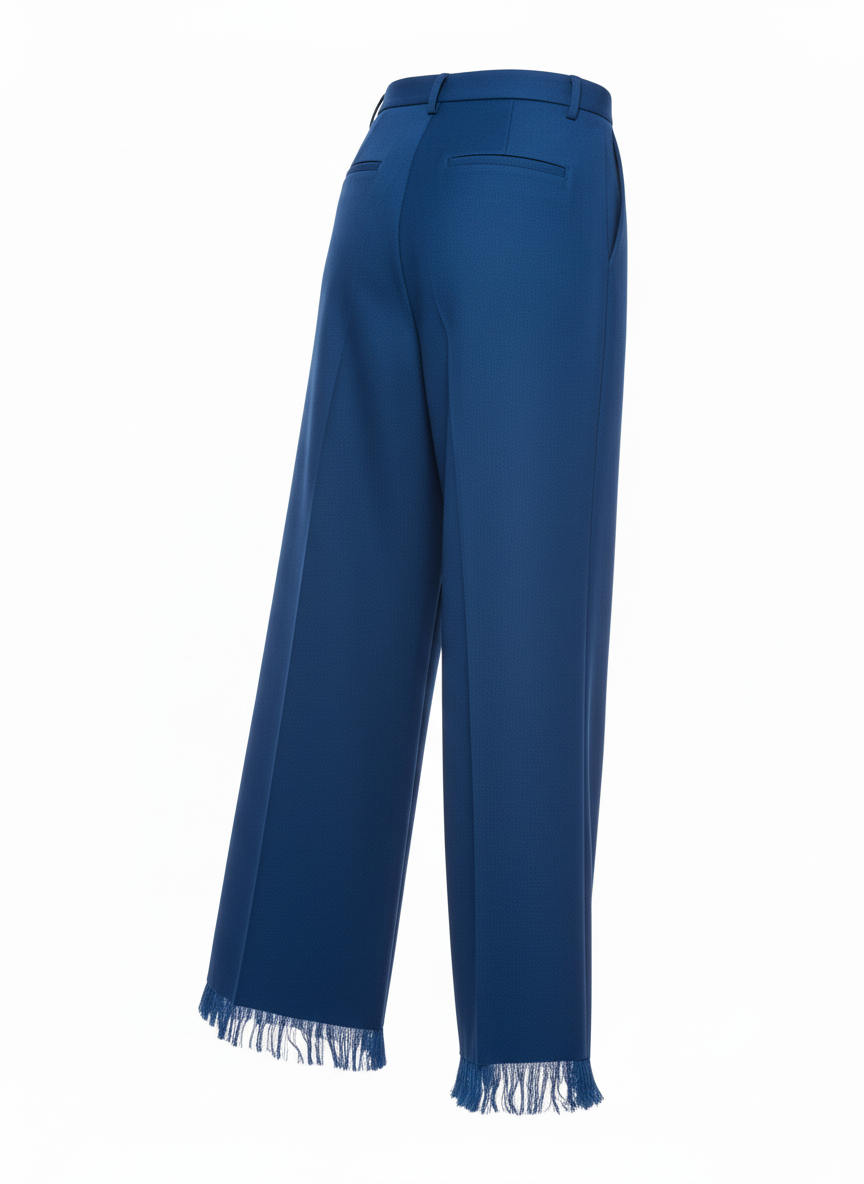 Skater Fit Wide Leg Trousers With Frayed Hem