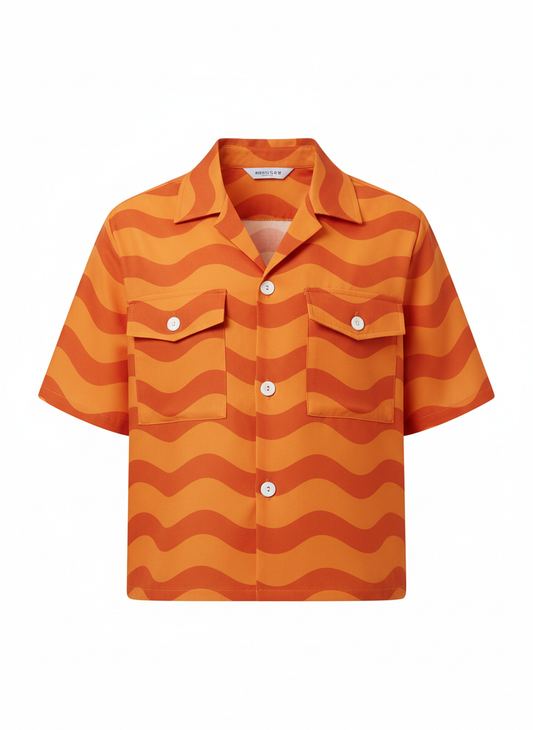 Retro Wave Graphic Print Open Collar Shirt