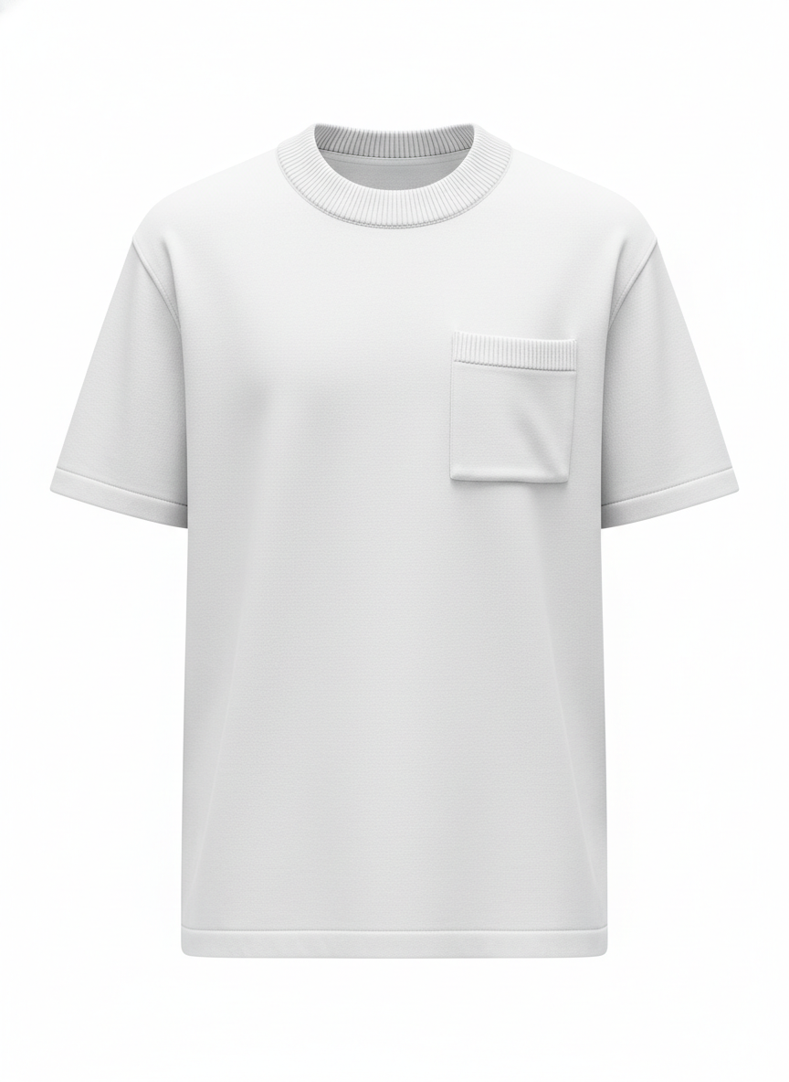 Contrast Ribbed Edge Heavy Knit Pocket Tee