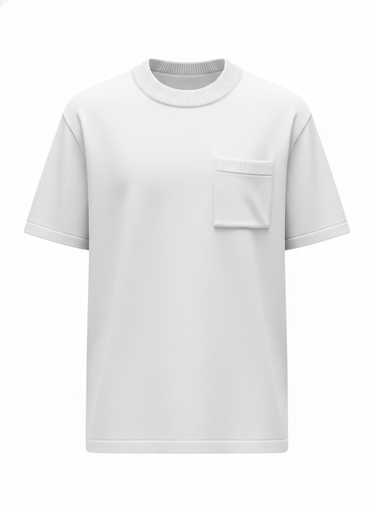 Contrast Ribbed Edge Heavy Knit Pocket Tee