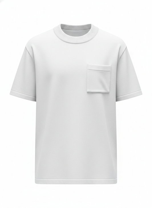 Contrast Ribbed Edge Heavy Knit Pocket Tee